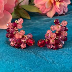 Vintage Judy Lee 1950’s clip earrings raspberry pink lilac oversized stunners!